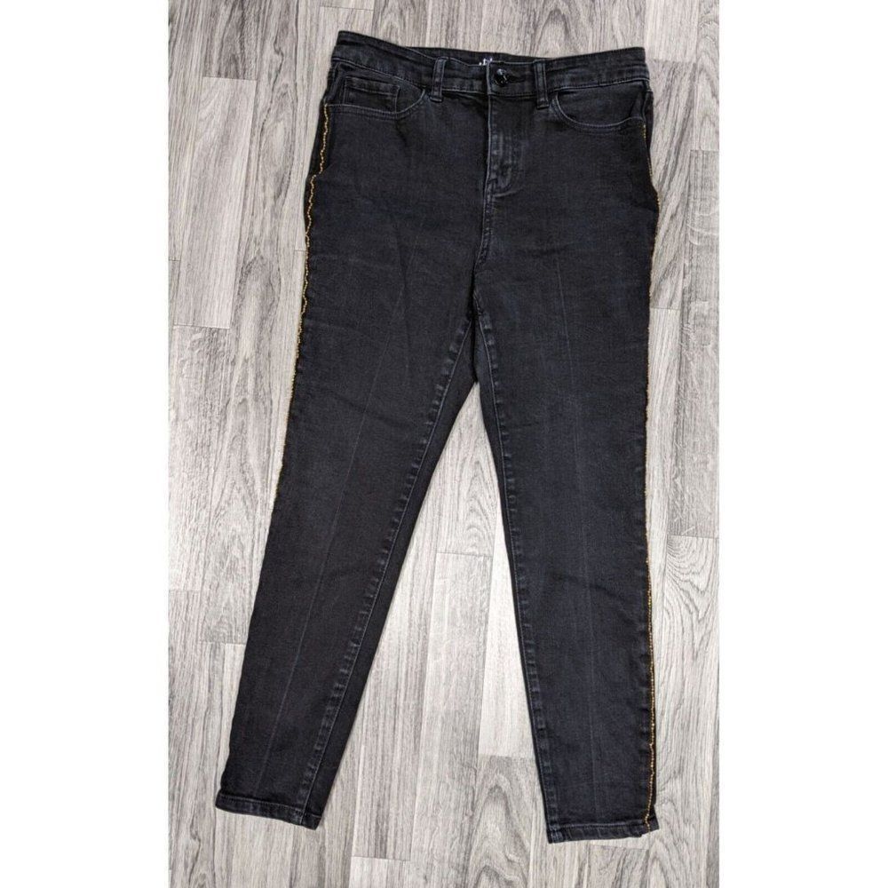(3/$35) Style & Co Size 10 Petite Skinny Leg Metallic Stripe Pockets Black Jeans